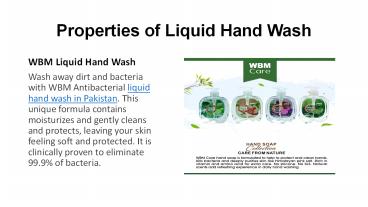 Properties of Liquid Hand Wash in Pakistan