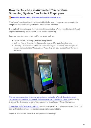 How the Touch-Less Automated Temperature Screening System Can Protect Employees