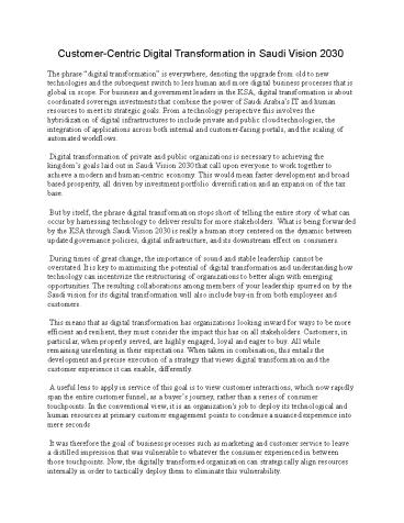 Customer-Centric Digital Transformation in Saudi Vision 2030