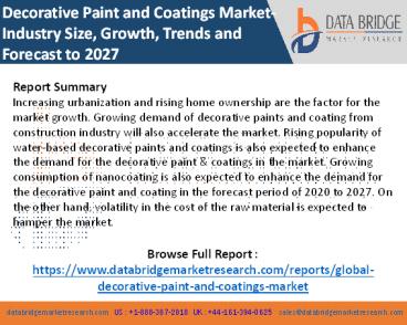 Decorative Paint and Coatings Market : by Manufacturers, Production Capacity, Price, Product Type, Market Share and Size