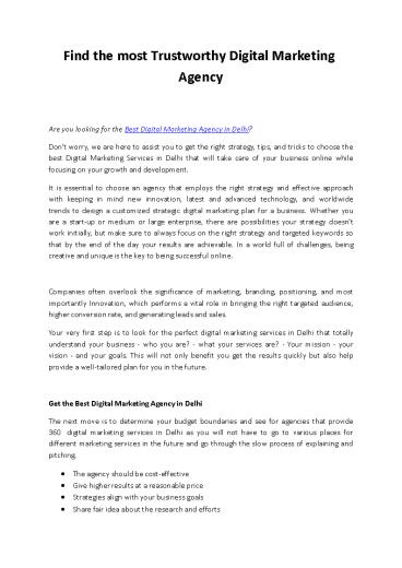 Find the most Trustworthy Digital Marketing Agency