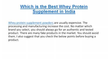 Which is the Best Whey Protein Supplement in India