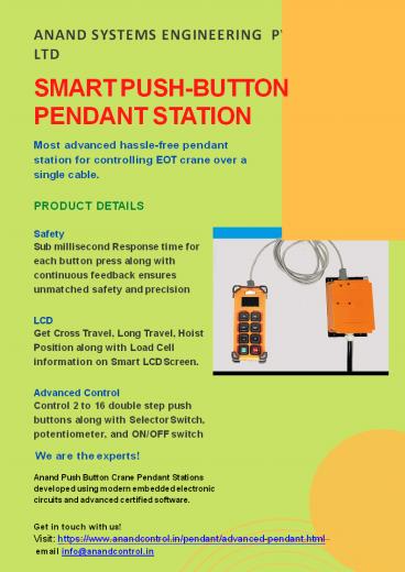Smart push button pendant station for EOT crane