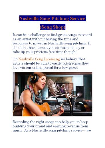 Nashville Song Pitching