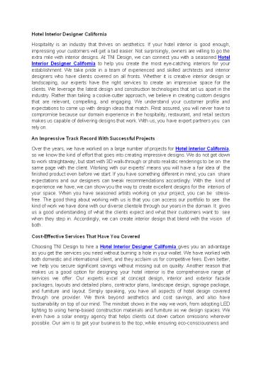 Hotel Interior Designer California