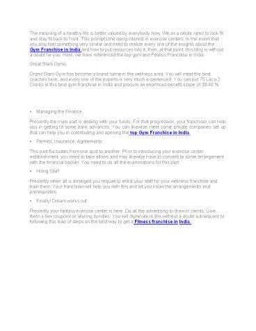 Open Fitness Franchise in India