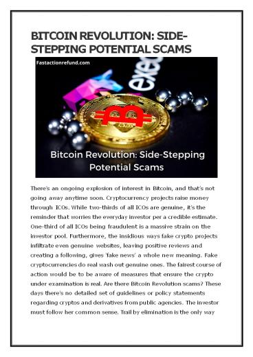 BITCOIN REVOLUTION: SIDE-STEPPING POTENTIAL SCAMS