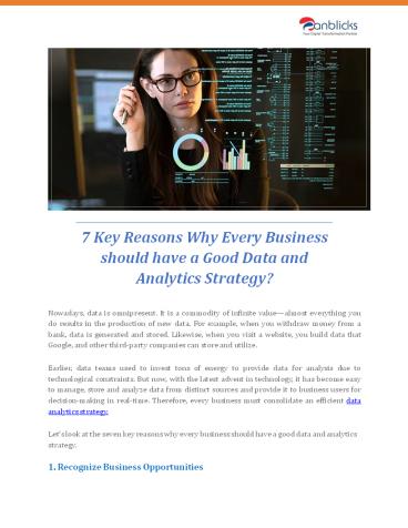 7 Key Reasons Why Every Business should have a Good Data and Analytics ...