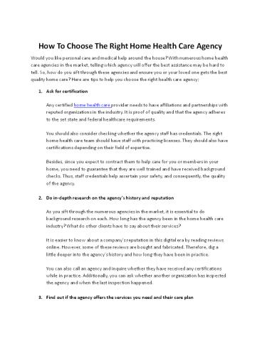 How To Choose The Right Home Health Care Agency