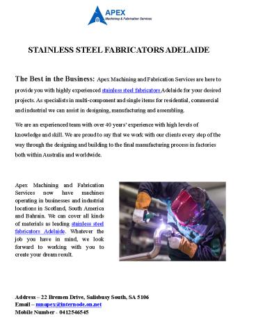 stainless steel fabricators adelaide