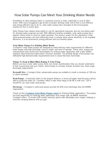 How Solar Pumps Can Meet Your Drinking Water Needs