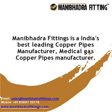 Manufacturer of Copper Pipes Copper Tube - Manibhadra Fittings
