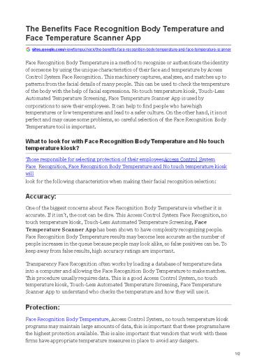The Benefits Face Recognition Body Temperature and Face Temperature Scanner App