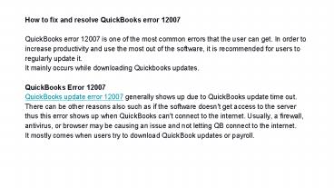 Quickbooks update error 12007