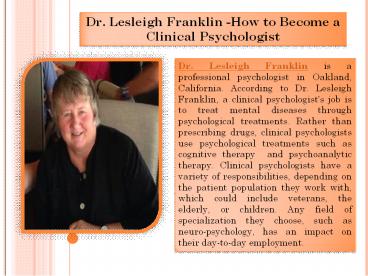 Dr. Lesleigh Franklin -How to Become a Clinical Psychologist