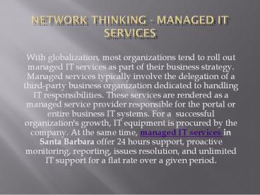 NETWORK THINKING - MANAGED IT SERVICES