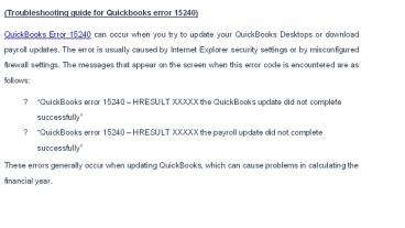 Quickbooks error 15240