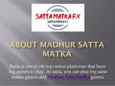 Madhur Satta Matka Live Result