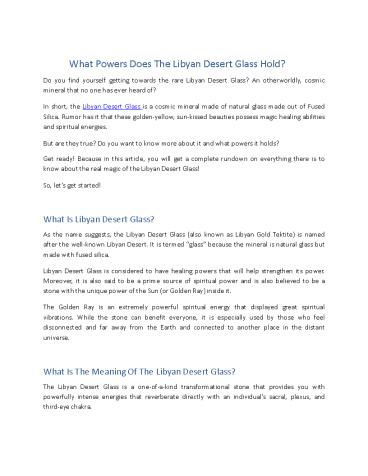 What Powers Does The Libyan Desert Glass Hold