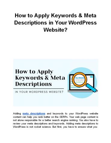 How to Apply Keywords & Meta Descriptions in Your WordPress Website?