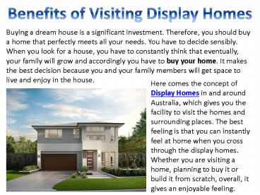 Benefits of Visiting Display Homes