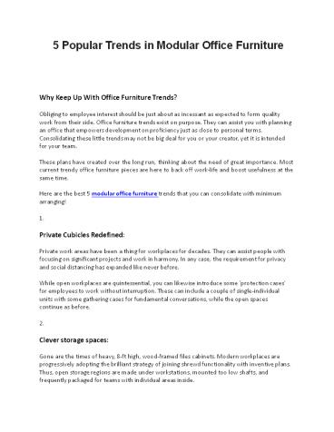 5 Popular Trends in Modular Office Furniture