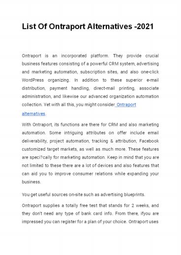 List Of Ontraport Alternatives -2021