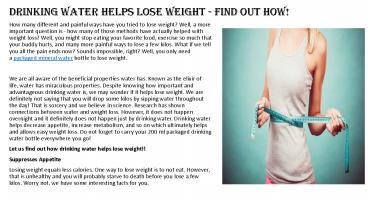 Drinking Water Helps Lose Weight - Find Out How