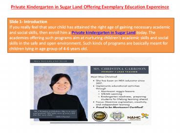 Private Kindergarten in Sugar Land Offering Exemplary Education Expereince