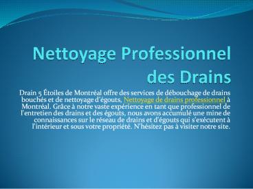 Nettoyage Professionnel des Drains