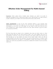 Effective Order Management For Multi-Channel Selling