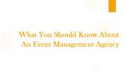 What You Should Know About An Event Management Agency