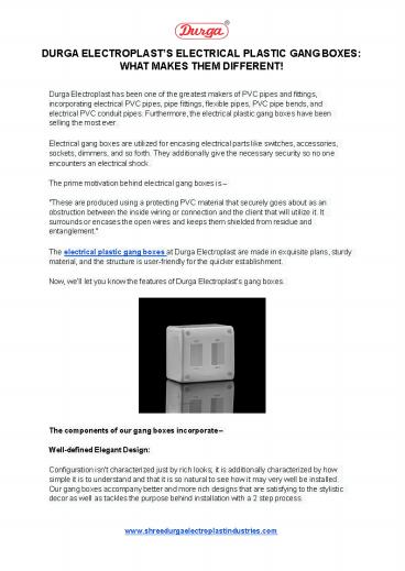 DURGA ELECTROPLAST’S ELECTRICAL PLASTIC GANG BOXES: WHAT MAKES THEM DIFFERENT!