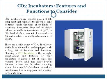 CO2 Incubators - Features and Functions to Consider