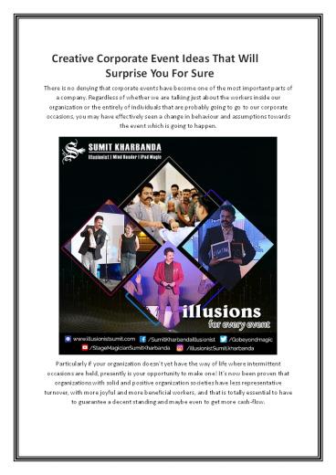 Creative Corporate Event Ideas That Will Surprise You For Sure