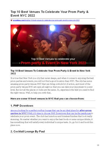 Top 10 Best Venues To Celebrate Your Prom Party & Event In New York 2022