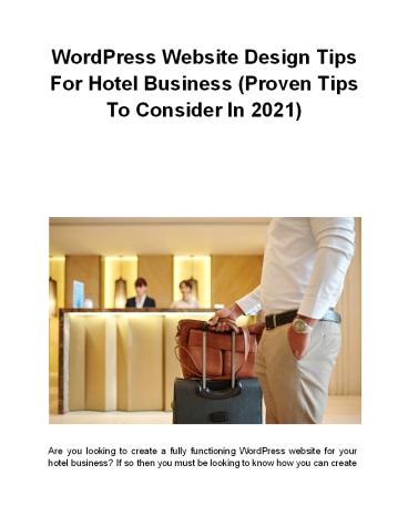 WordPress Website Design Tips For Hotel Business (Proven Tips To Consider In 2021)