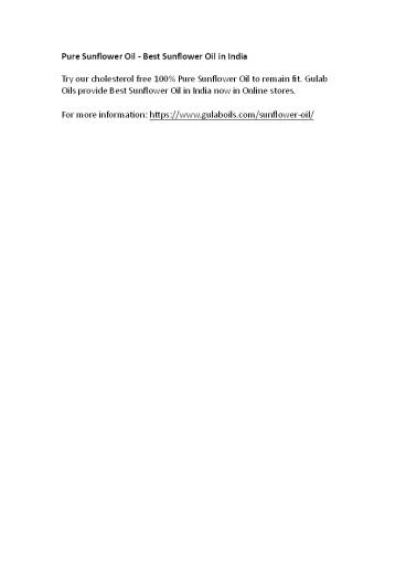 Pure Sunflower Oil - Best Sunflower Oil in India