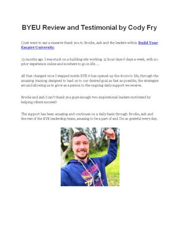 BYEU Review and Testimonial by Cody Fry