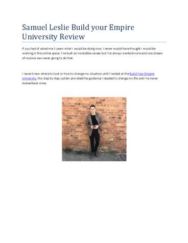 Samuel Leslie Build your Empire University Review