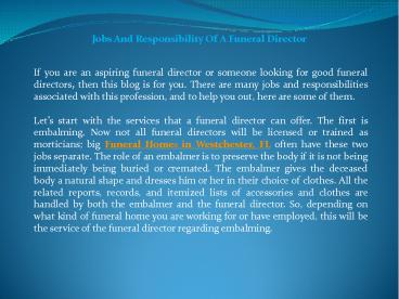 Jobs And Responsibility Of A Funeral Director