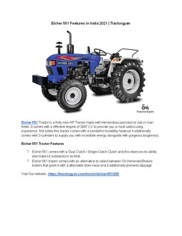 Eicher 551 Features in India 2021 | Tractorgyan