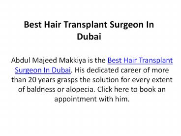 Best Hair Transplant Surgeon In Dubai