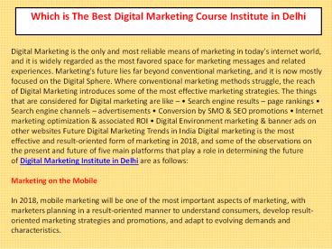 Which is the best Digital marketing course institute in Delhi