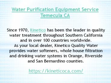 Water Purification Equipment Service Temecula CA