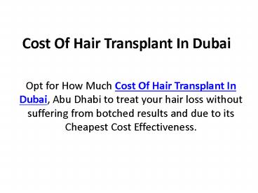 Cost Of Hair Transplant In Dubai