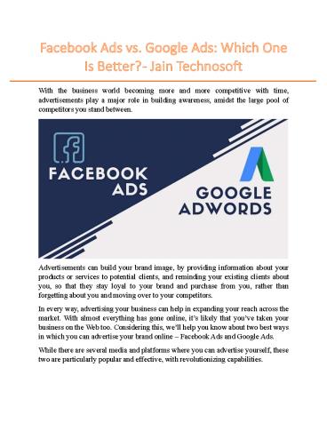 Facebook Ads vs. Google Ads Which One Is Better? - Jain Technosoft