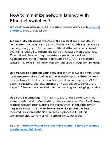 How to minimize network latency with Ethernet switches?