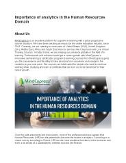 Importance of analytics in the Human Resources Domain