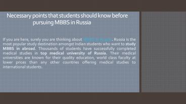 Necessary points that students should know before pursuing MBBS in Russia